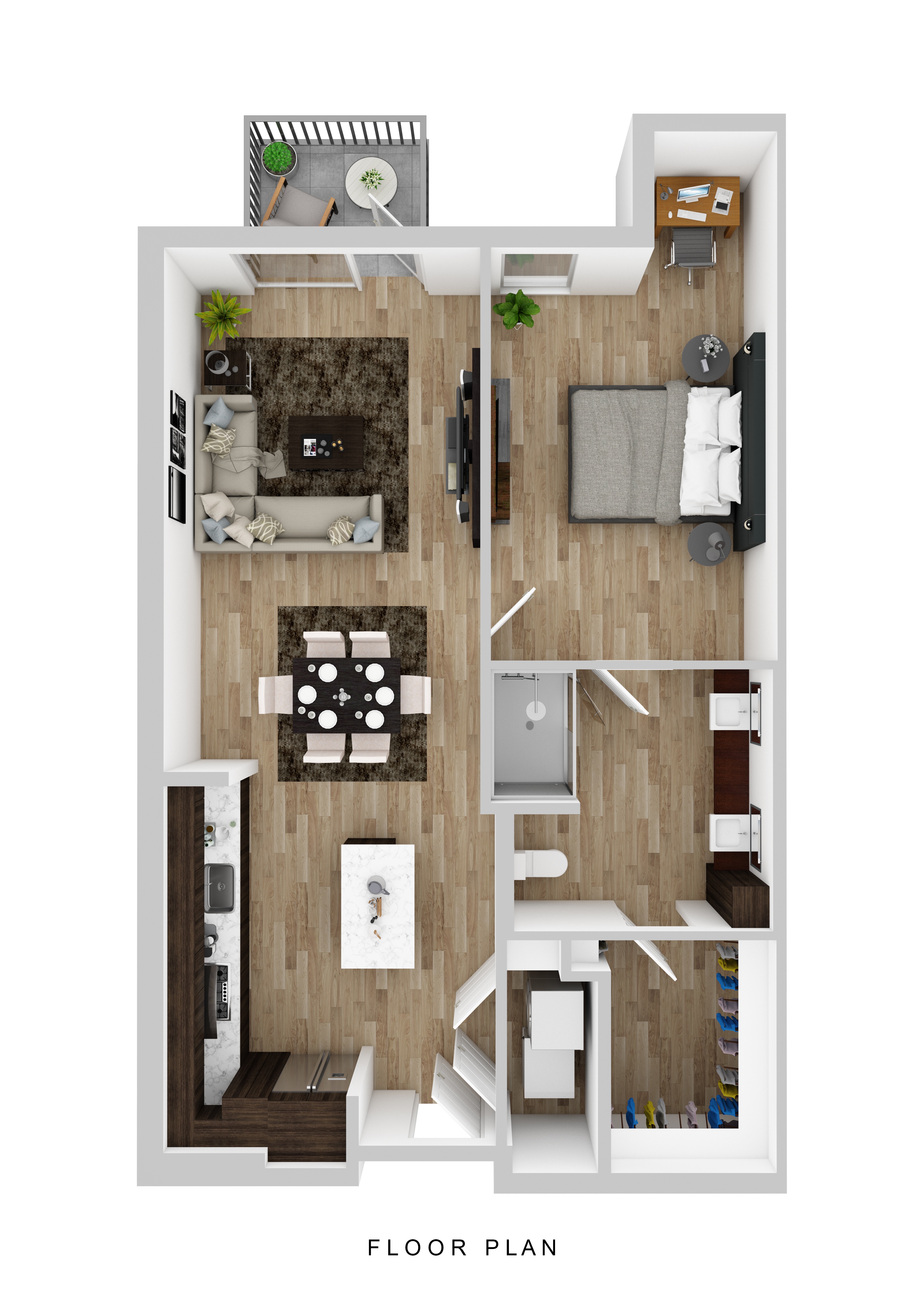 Floor plan for 1 bed, 1 bath, 924 sqft
